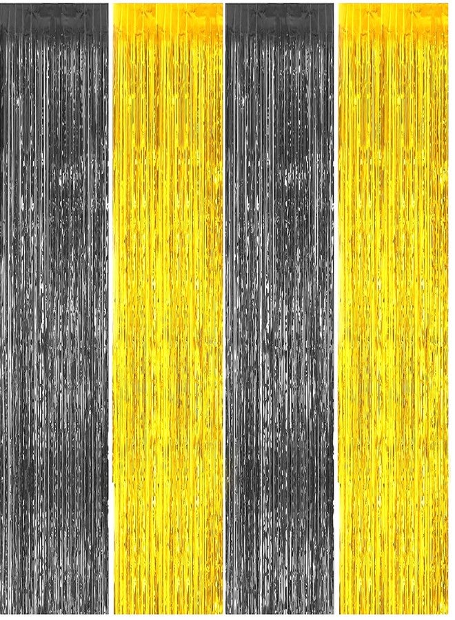 بروبسيكل ستائر بروبسيكل الذهبية والسوداء اللامعة، مقاس 3 أقدام × 6 أقدام، خلفية مثالية لتزيين حفلات أعياد الميلاد، والذكرى السنوية، وحفلات توديع العزوبية، وحفلات استقبال المولود الجديد، ستائر مزينة بشراشيب ذهبية لامعة - عبوة من 4 قطع - Image 1